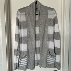Express Cardigan Size Small Open Front Cotton Striped Gray and White Lightweight
